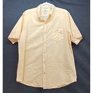 Mens Button Up Washable Linen Short Sleeve Shirt Sz Large Original Weatherproof